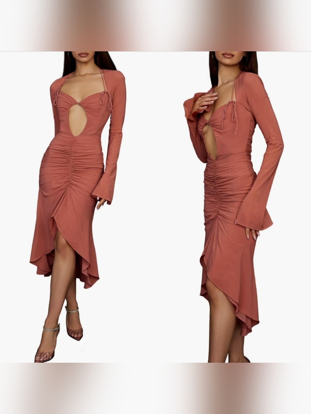 House of CB Reine Long Sleeve Silk Blend Cutout Midi Dress‼️Price is firm